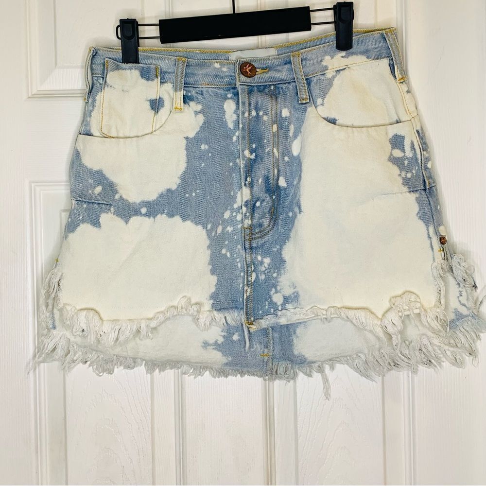One Teaspoon Sea Drifter Vanguard Skirt Womens Blue Denim Bleached Size 26